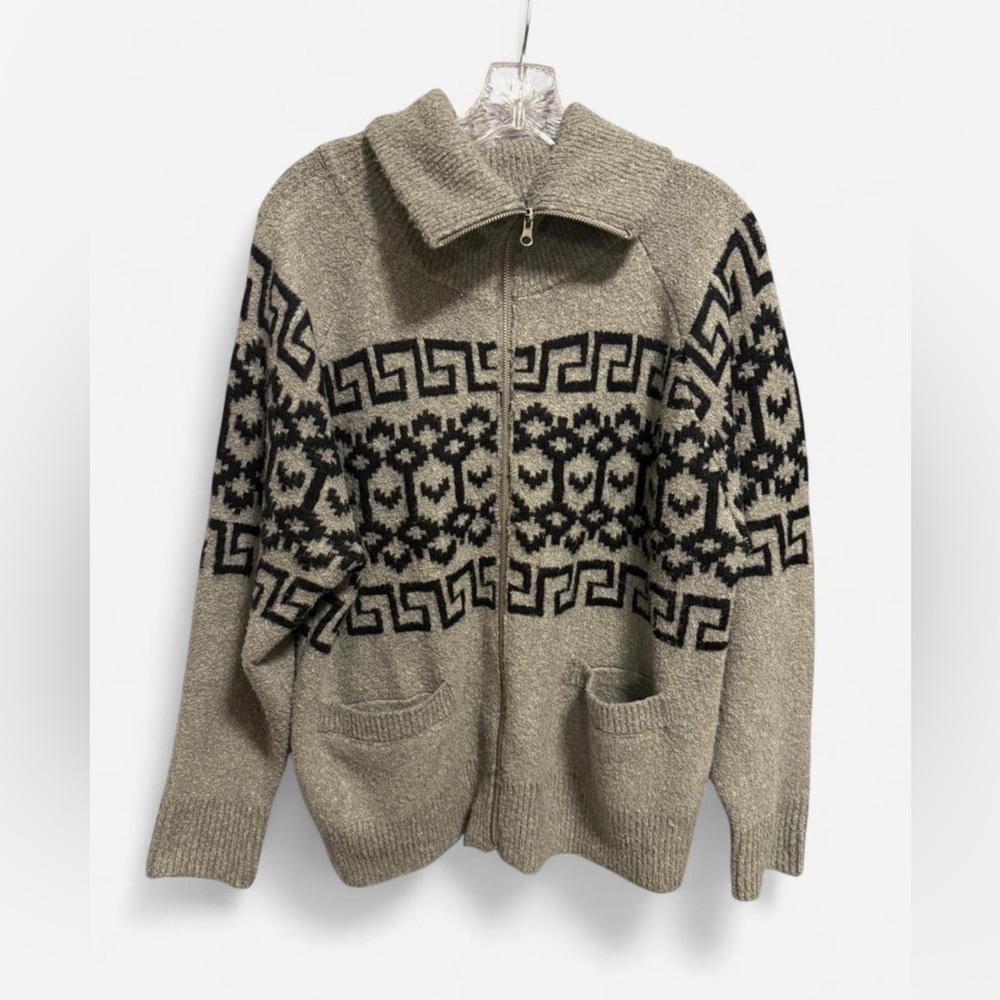 Universal Thread Geometric Zip Cardigan Sweater Heather Gray Black L